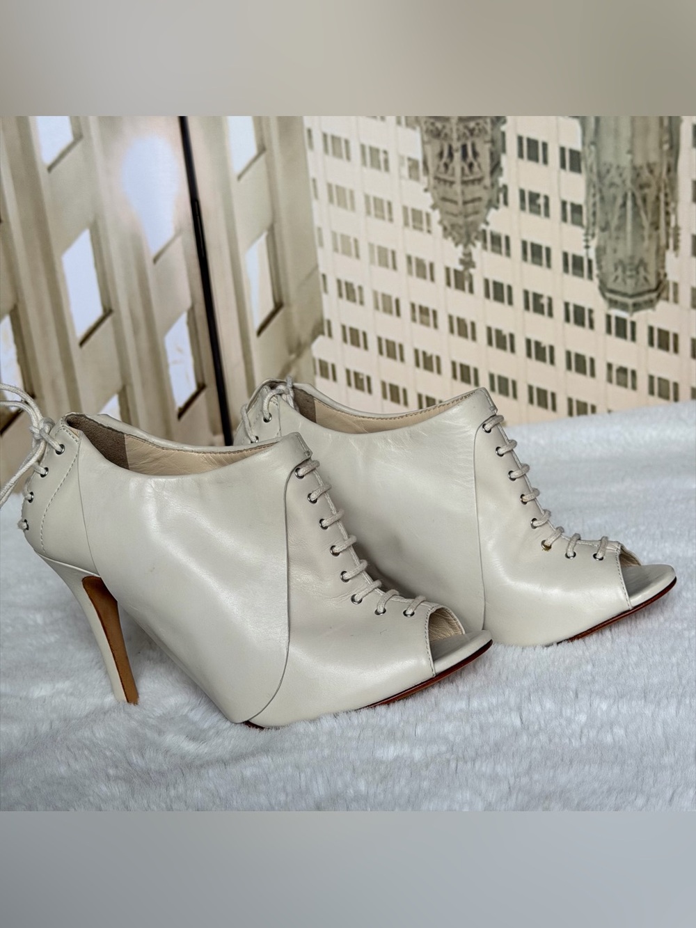 Camilla Skovgaard Leather Lace-Up Peep-Toe Booties EU 37.5